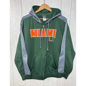 Lg Miami Hurricanes Green/Gray Full Zip Hoodie Sweatshirt, Knights Apparel